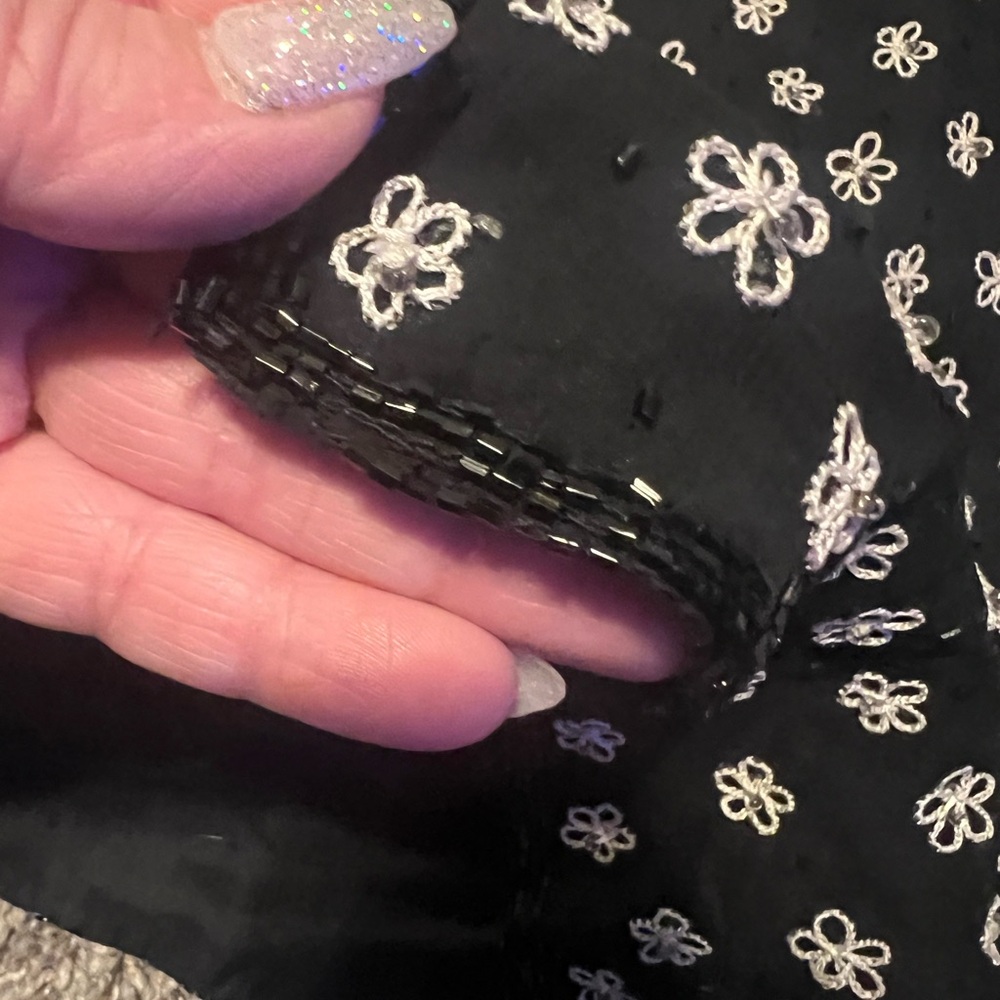 Sold-90s Vintage Y2K Fully Beaded 100% Silk Black Maxi Dress - Picture 10 of 12